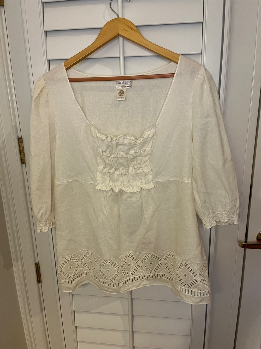 Max Studio Cream Ruffle Eyelet Tunic XL woman